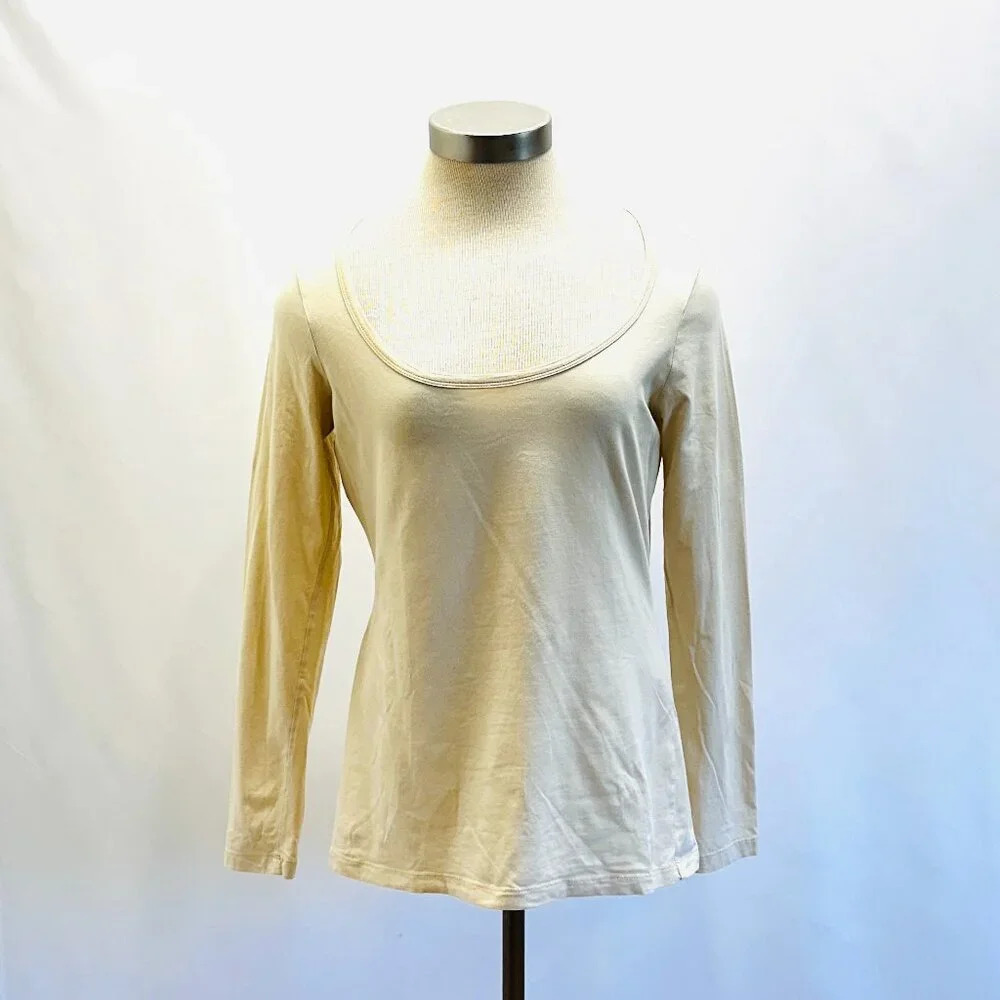 LOFT Women Long Sleeve Pullover Scoop Neck Beige Lightweight Shirt Size Medium